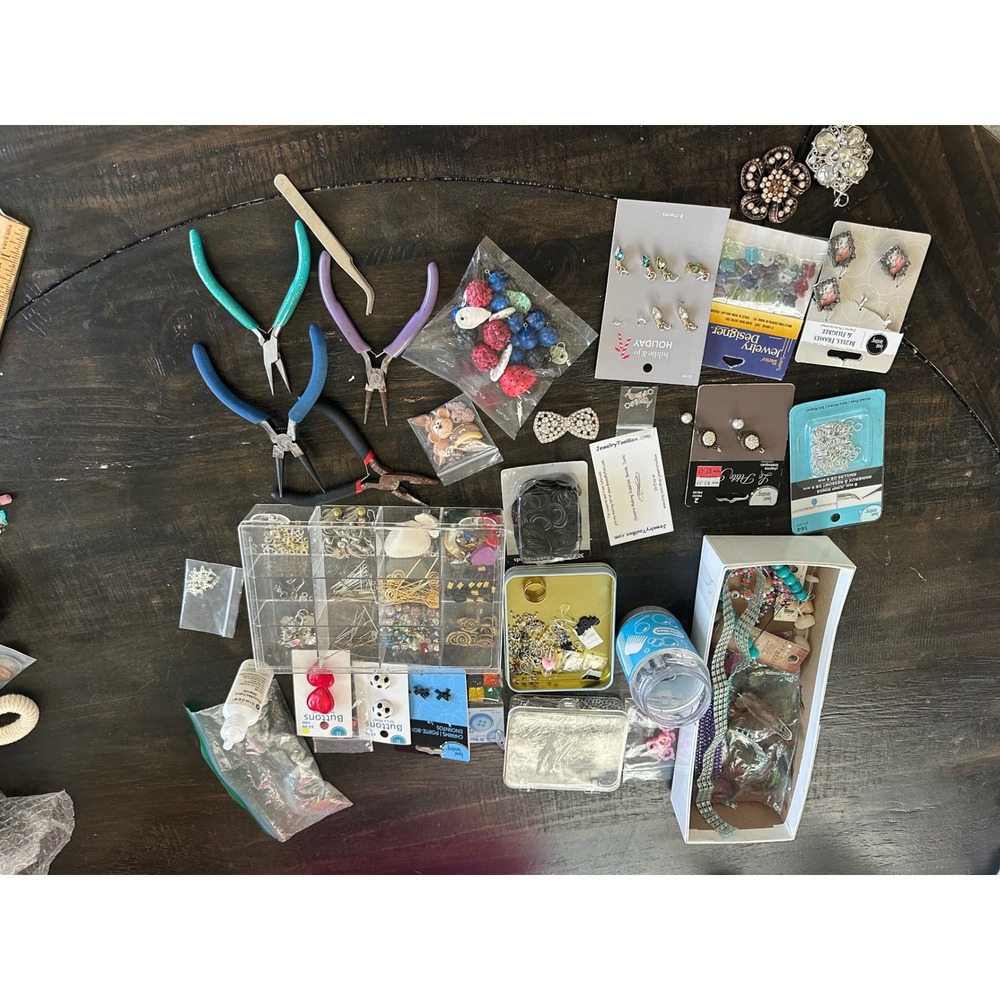 Jewelry Making Kit Lot Beads Findings Tools Pliers Charms Storage Mixed Media